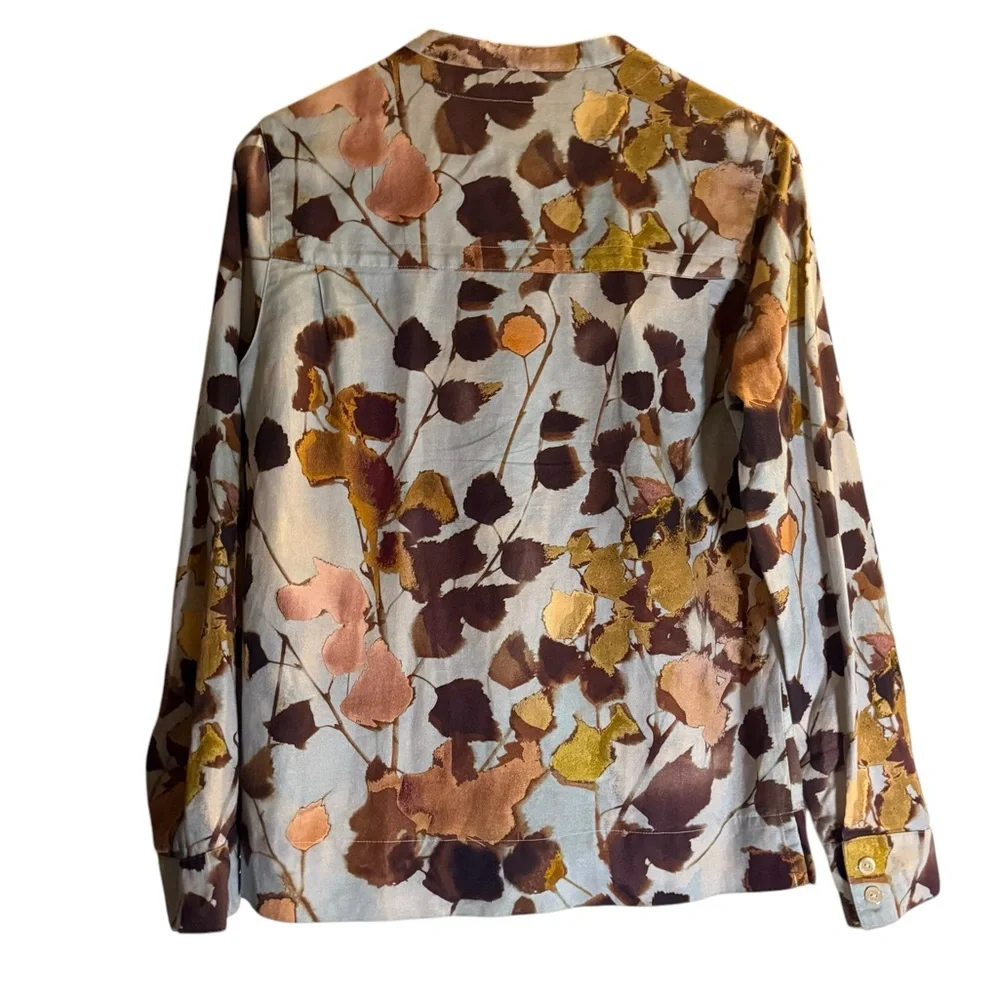 POETRY Linen Cotton Print Long Sleeve Button Down Mandarin Collar Blouse Size 4